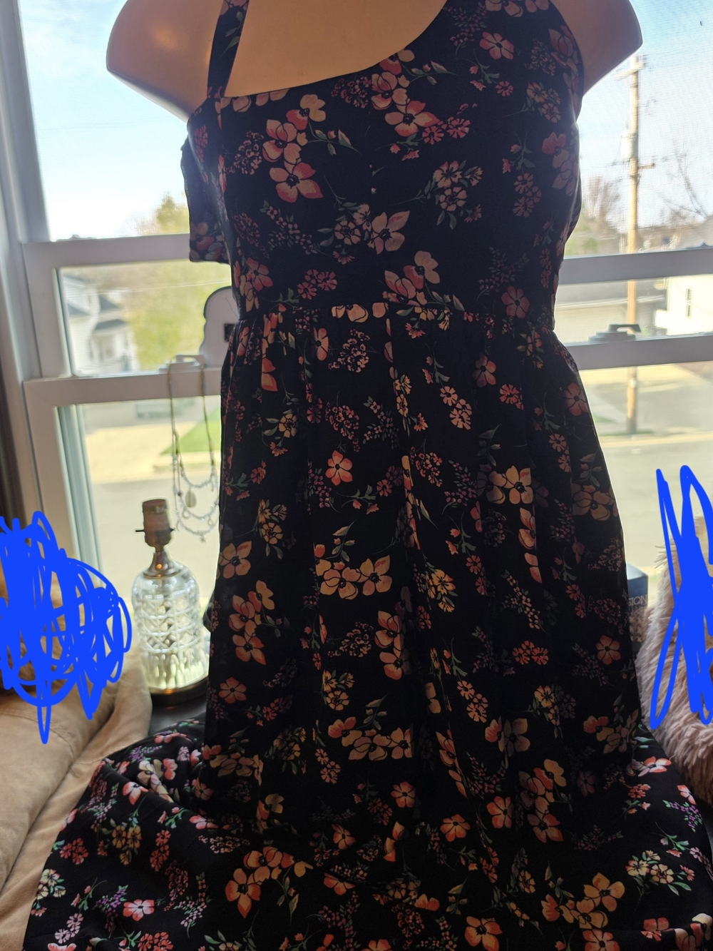 GAP Black Maxi Dress with Pink & Peach Floral Print